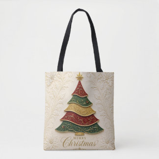 Kerstboom met sierlijke gouden emaille tote bag