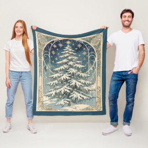 Kerstboom met sneeuw beladen takken fleece deken
