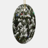 Kerstboom met sneeuw en licht keramisch ornament (Rechts)