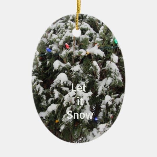 Kerstboom met sneeuw en licht keramisch ornament (Voorkant)