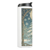 Kerstboom met sneeuw en stervormige decoraties thermosbeker (Gedraaid links)