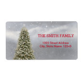 Kerstboom met sneeuwachtergrond etiket (Voorkant)
