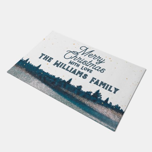 kerstboom met sneeuwkerkerst deurmat (Schuin)