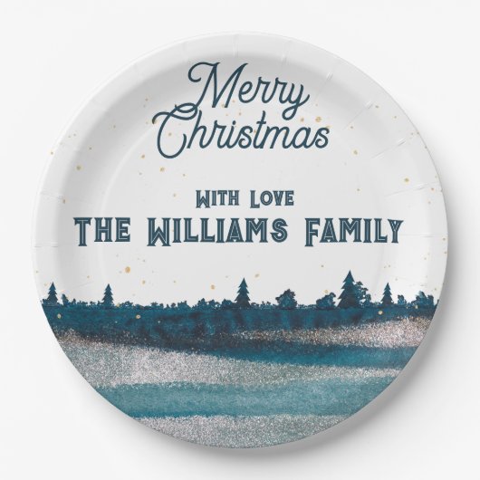 kerstboom met sneeuwkerkerst papieren bordje (Voorkant)