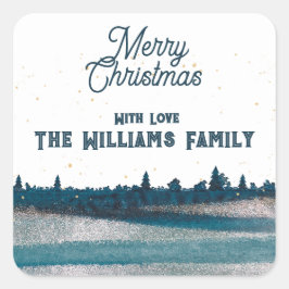 kerstboom met sneeuwkerkerst vierkante sticker