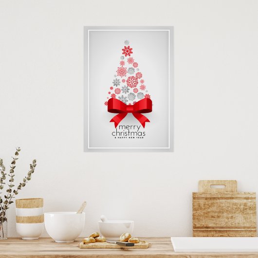 kerstboom met sneeuwvlokken poster (Keuken)