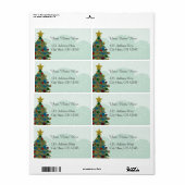 Kerstboom met ster, bollen en sneeuw etiket (Full Sheet)