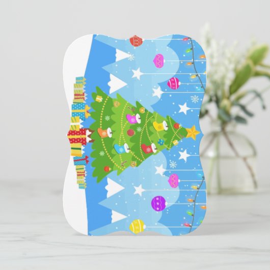 Kerstboom met ster en cadeaus Vakantie Feestdagenkaart (Staand voorkant)