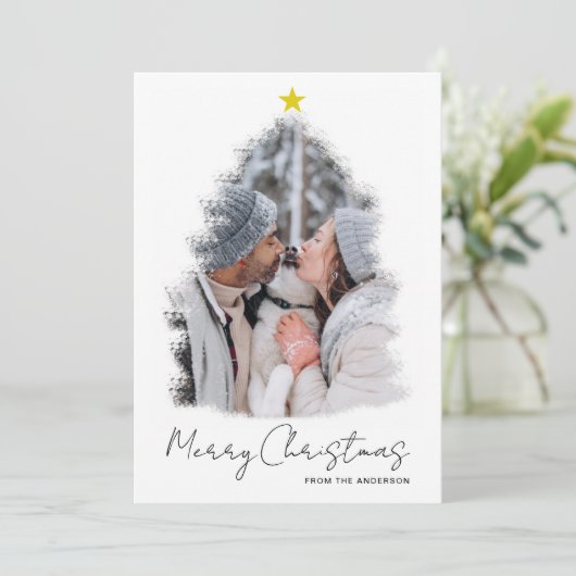 Kerstboom met ster frame foto kerstkaart kaart (Staand voorkant)