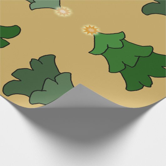 kerstboom met ster op aangepast goud cadeaupapier (Hoek)