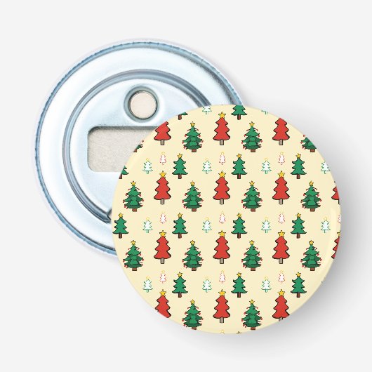 Kerstboom met ster topper naadloos patroon button flesopener (Voorkant)