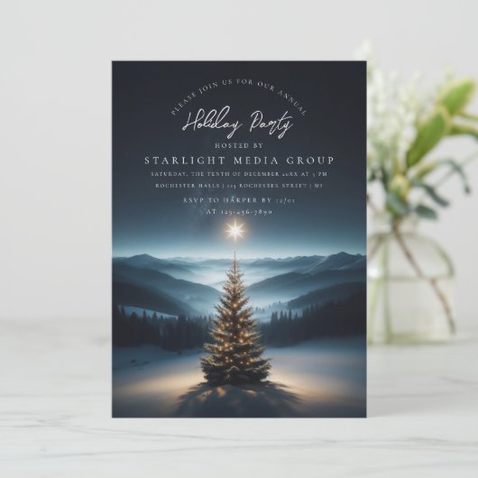 Kerstboom met ster uitnodiging (Staand voorkant)