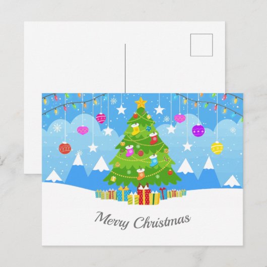 Kerstboom met sterren en Cadeaus vakantie Briefkaart (Voorkant / Achterkant)
