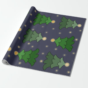 Kerstboom met sterren op aangepast blauw cadeaupapier