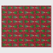 Kerstboom met sterren op aangepast rood cadeaupapier (Vlak)