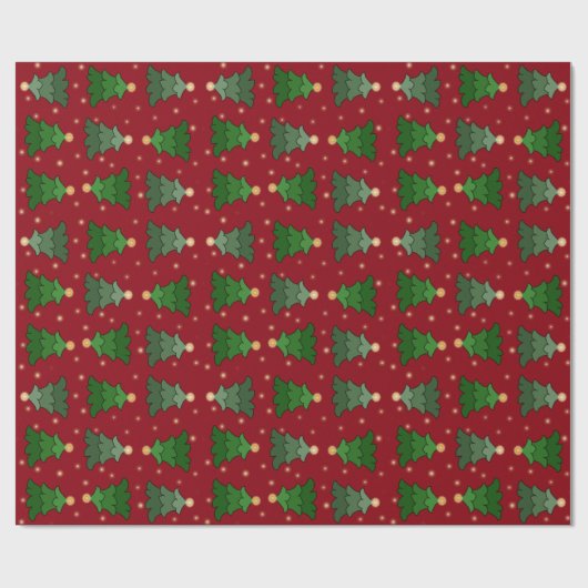 Kerstboom met sterren op aangepast rood cadeaupapier (Vlak)