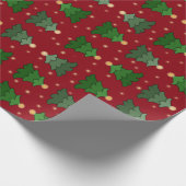 Kerstboom met sterren op aangepast rood cadeaupapier (Hoek)
