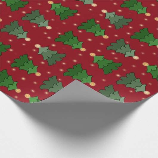 Kerstboom met sterren op aangepast rood cadeaupapier (Hoek)