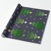 Kerstboom met sterren op Custom Blue Cadeaupapier (Uitgerold)