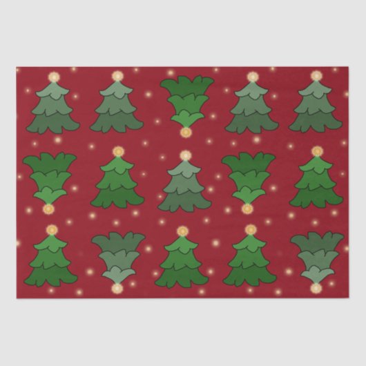 Kerstboom met sterren op Custom Red Tissuepapier (Voorkant)