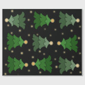 Kerstboom met sterren op zwart cadeaupapier (Vlak)