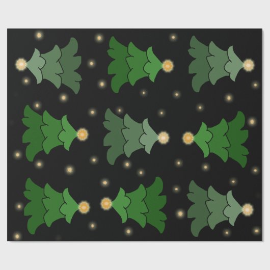Kerstboom met sterren op zwart cadeaupapier (Vlak)