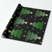 Kerstboom met sterren op zwart cadeaupapier (Uitgerold)