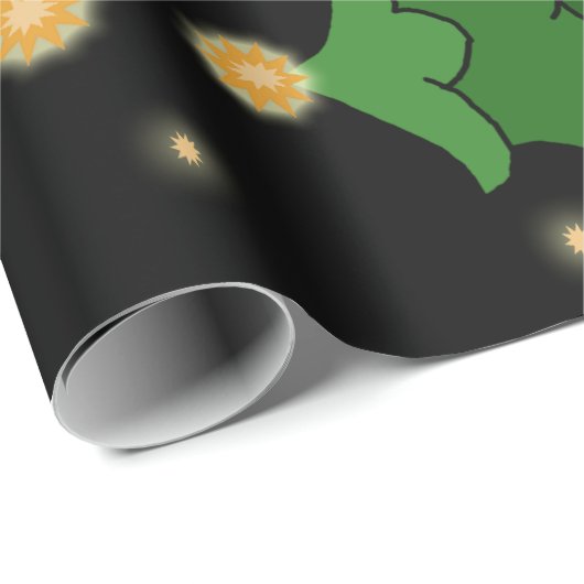 Kerstboom met sterren op zwart cadeaupapier (Rol Hoek)