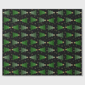 Kerstboom met sterren op zwart cadeaupapier (Vlak)