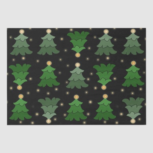 Kerstboom met sterren op zwart tissuepapier (Voorkant)