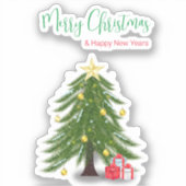 Kerstboom met Sticker op het Rode cadeau Square (Voorkant)