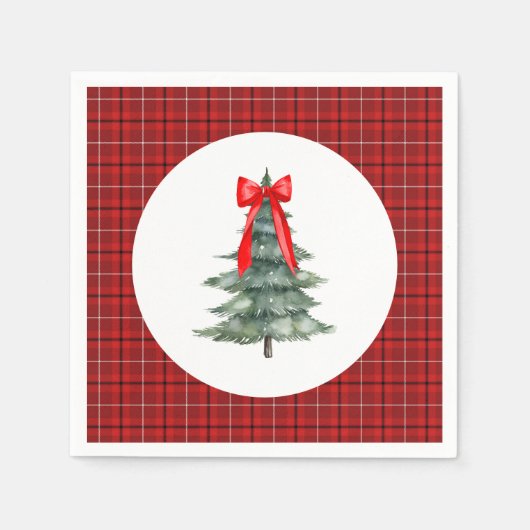 Kerstboom met strik en plaid servet (Voorkant)
