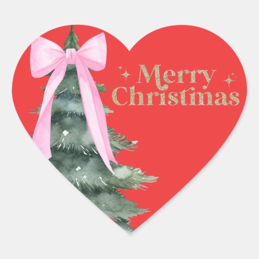 Kerstboom met strik hart sticker (Voorkant)