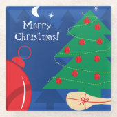 kerstboom met tennisballen en racket glazen onderzetter (Voorkant)