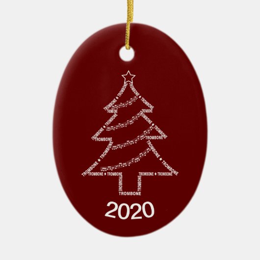 Kerstboom met trombone keramisch ornament (Voorkant)