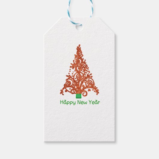 Kerstboom met verbazingwekkende rode glitter cadeaulabel (Voorkant)