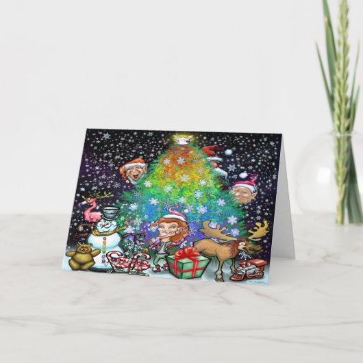 Kerstboom met versiering kaart (Voorkant)