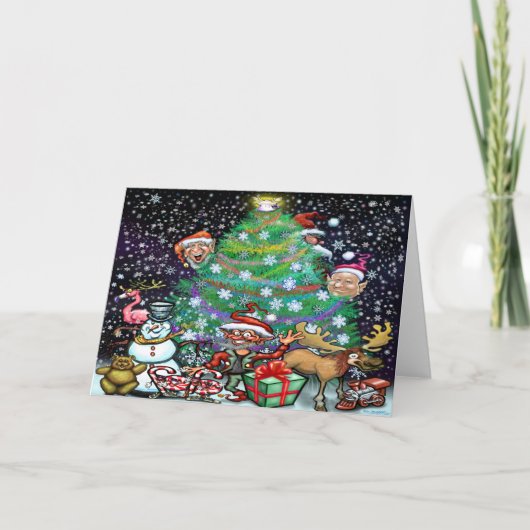 Kerstboom met versiering kaart (Voorkant)