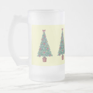 kerstboom met versiering van rode bogen en met kun matglas bierpul