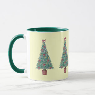 kerstboom met versiering van rode bogen en met kun mok