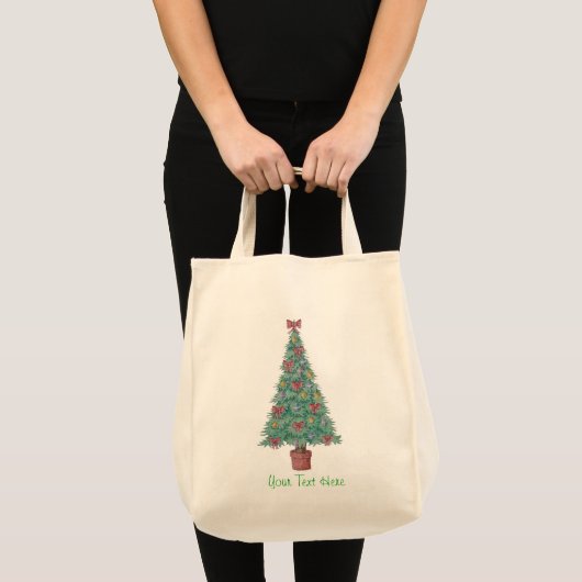 kerstboom met versiering van rode bogen tote bag (Voorkant (product))