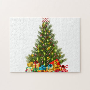 kerstboom met versieringen en cadeaudozen legpuzzel