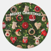 Kerstboom met vilt speelgoed ronde sticker (Voorkant)