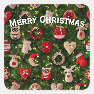 Kerstboom met vilt speelgoed vierkante sticker