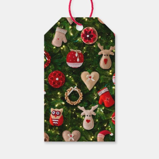 Kerstboom met vilten speelgoed cadeaulabel (Voorkant)