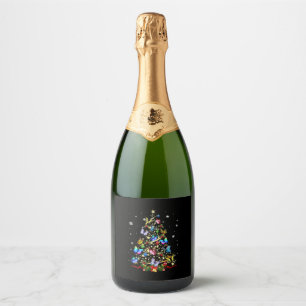 Kerstboom met vlinder, lichte meisjes, kerstmis B Sparkling Wijnetiket