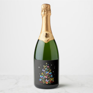 Kerstboom met vlinder, lichte meisjes, kerstmis B Sparkling Wijnetiket