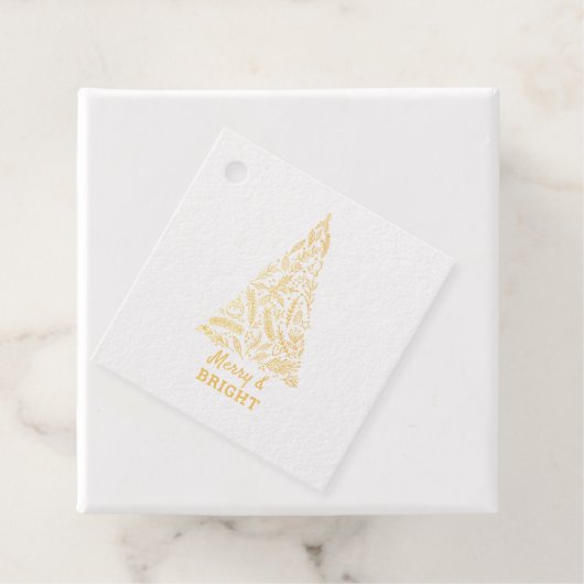 Kerstboom met vrolijk en helder in goud bedankjes labels (Met doos)