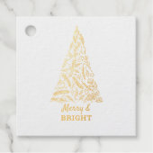 Kerstboom met vrolijk en helder in goud bedankjes labels (Voorkant)