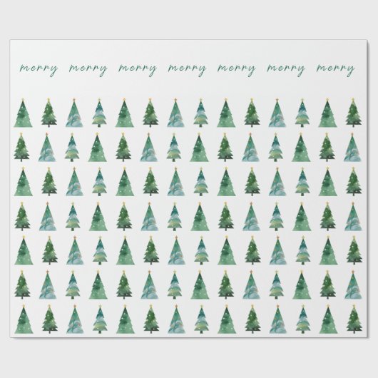 Kerstboom met vrolijk schrift en waterverf cadeaupapier (Vlak)